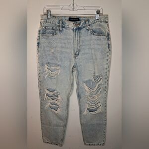 Aeropostale Women's High Rise Distressed Light Wash Mom Jeans